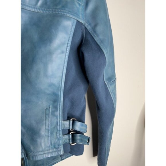 Free People Cora Leather Moto Jacket Size XS Blue NWT $498 - Picture 4 of 6